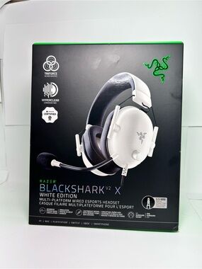 Razer BlackShark V2 X White Edition Wired Esports Headset with Green Accents New
